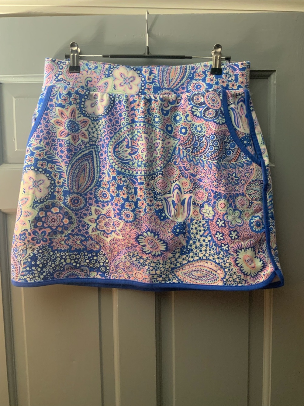 Talbots Blue and Pink Paisley Mini Skirt